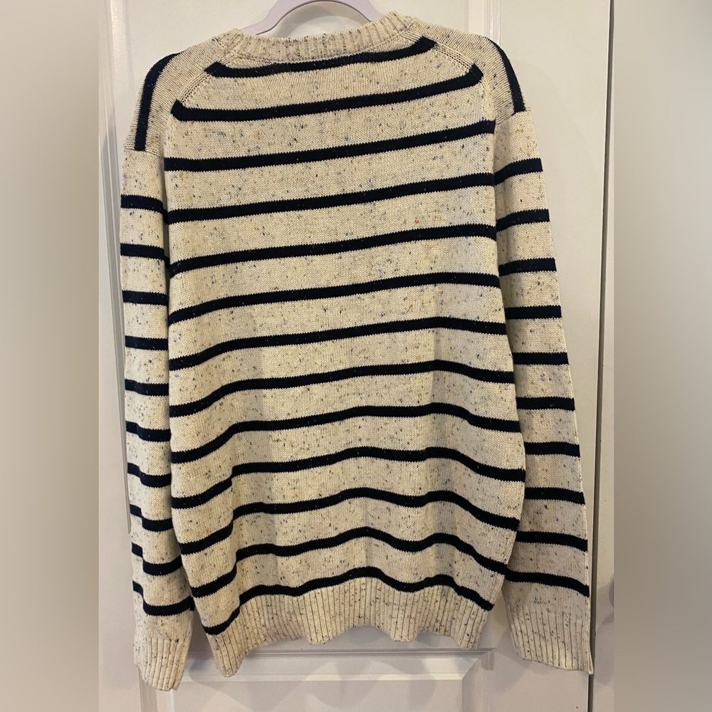 Crown & Ivy Sweater Sz XL Speckled Off White & Navy Stripe Pattern NEW Crew Neck - Picture 4 of 7